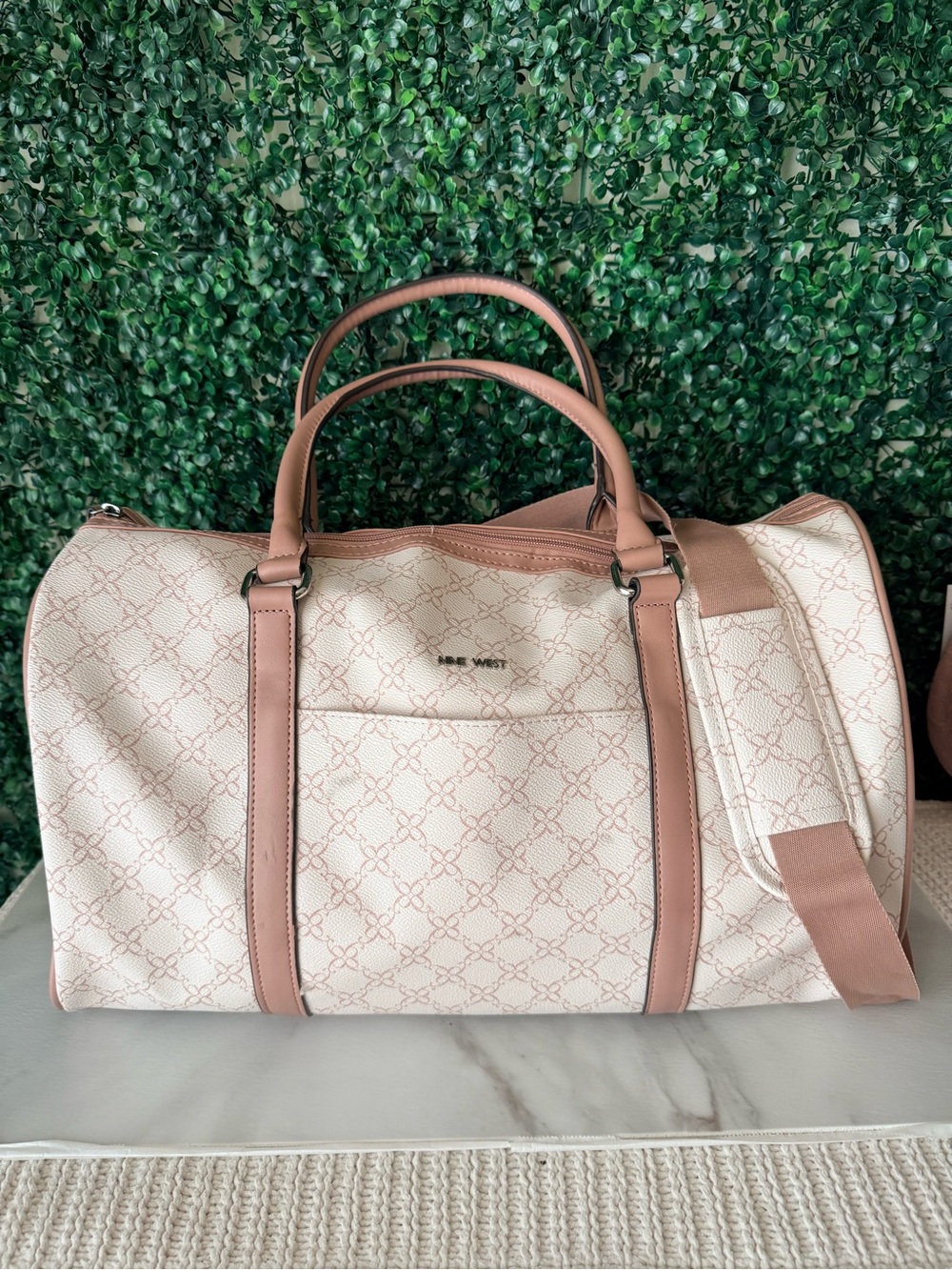 Nine West Cream & Pink Patterned Duffel Bag